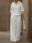 Solid Color 3/4 Sleeve Two-Piece Set