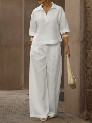 Solid Color 3/4 Sleeve Two-Piece Set