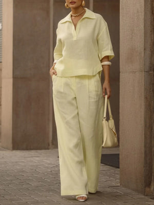 Solid Color 3/4 Sleeve Two-Piece Set