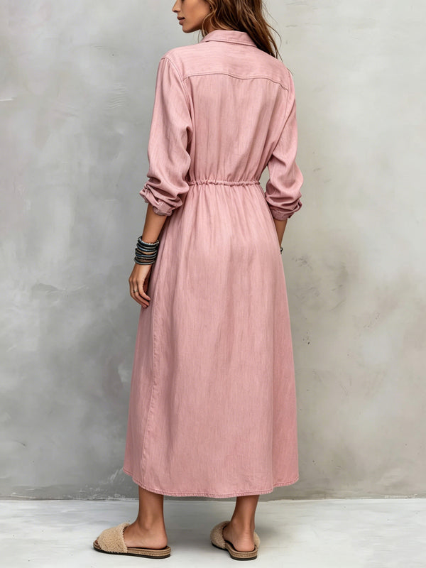 Casual Long Sleeve Drawstring Maxi Dress