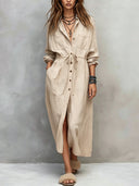 Casual Long Sleeve Drawstring Maxi Dress