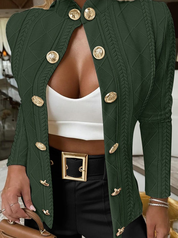 Versatile Stand Collar Long Sleeve Button Jacket