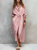 Casual Long Sleeve Drawstring Maxi Dress
