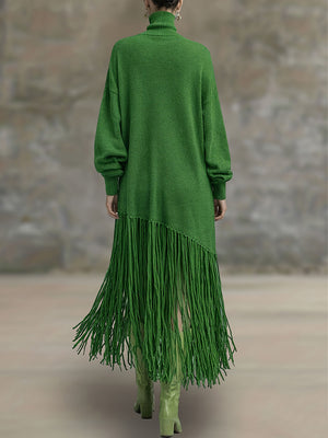 Boho Fringe Knit Midi Dress