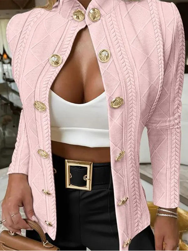 Versatile Stand Collar Long Sleeve Button Jacket