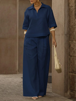 Solid Color 3/4 Sleeve Two-Piece Set