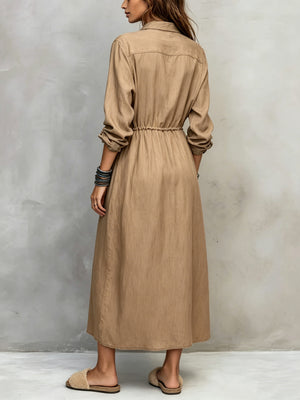 Casual Long Sleeve Drawstring Maxi Dress