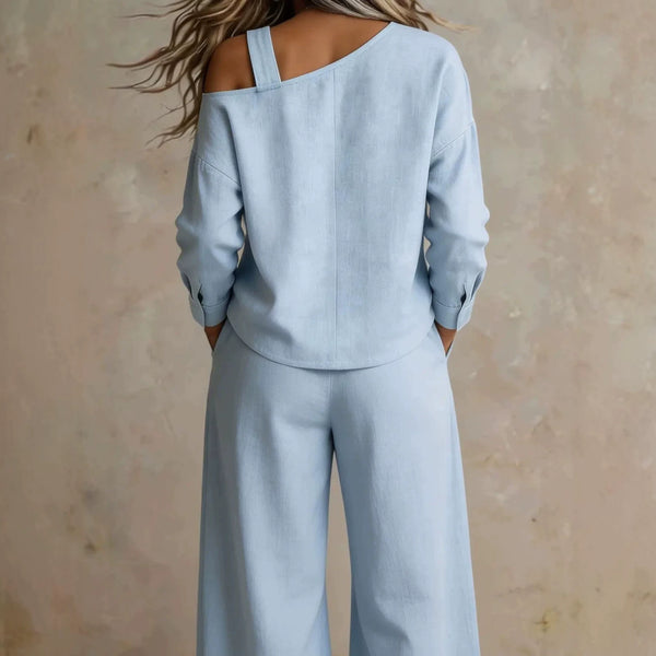 One Shoulder Linen Blend Vacation Set