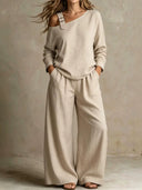 One Shoulder Linen Blend Vacation Set