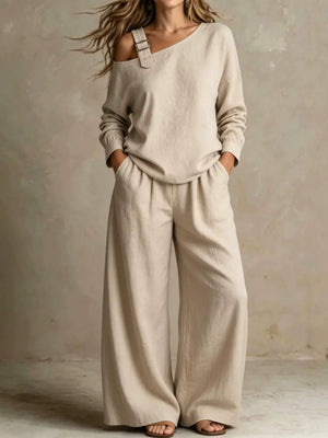 One Shoulder Linen Blend Vacation Set