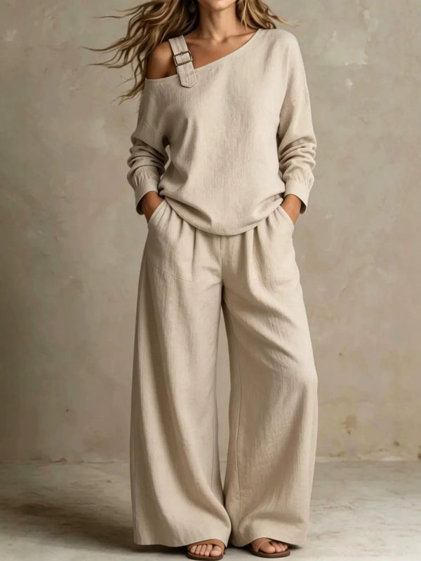 One Shoulder Linen Blend Vacation Set