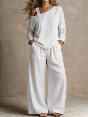 One Shoulder Linen Blend Vacation Set