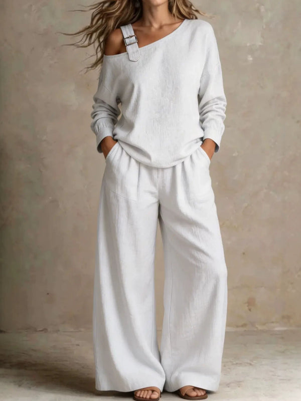 One Shoulder Linen Blend Vacation Set