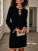 Pearl-Embellished Long Sleeve Mini Dress