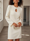 Pearl-Embellished Long Sleeve Mini Dress