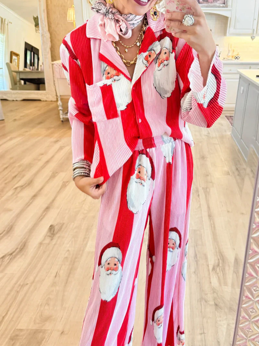 Pink and Red Santa Ribbed Set