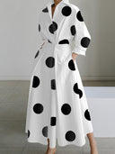 Polished Long-Sleeve Printed V-Neck Dress