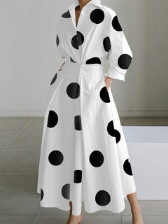 Polished Long-Sleeve Printed V-Neck Dress