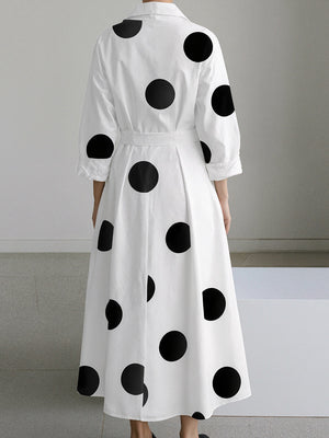 Polished Long-Sleeve Printed V-Neck Dress