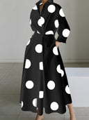 Polished Long-Sleeve Printed V-Neck Dress