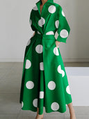 Polished Long-Sleeve Printed V-Neck Dress