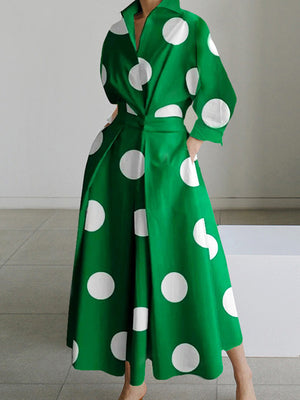 Polished Long-Sleeve Printed V-Neck Dress