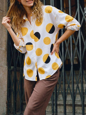 Polka Dot Bell-Sleeve Elegant Top