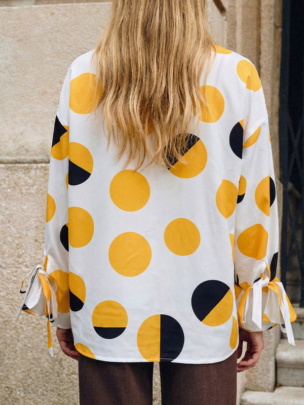 Polka Dot Bell-Sleeve Elegant Top