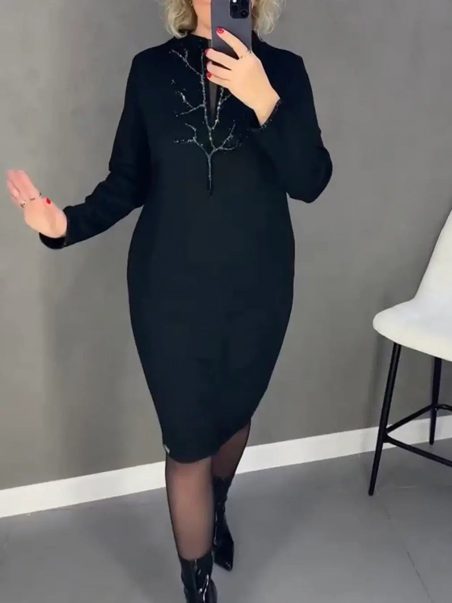 Premium Printed Cuff & Collar Pocket Midi Dress