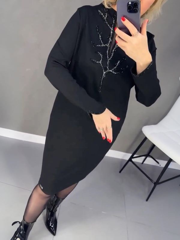 Premium Printed Cuff & Collar Pocket Midi Dress