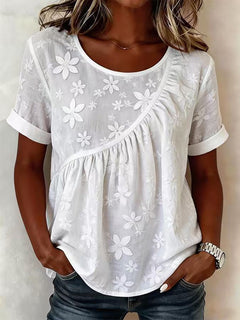 Refined Round-Neck Embroidered Top