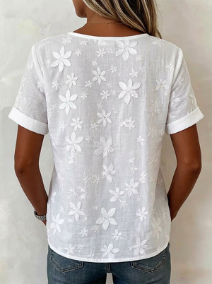 Refined Round-Neck Embroidered Top