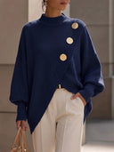 Refined Asymmetric Hem Knit Sweater