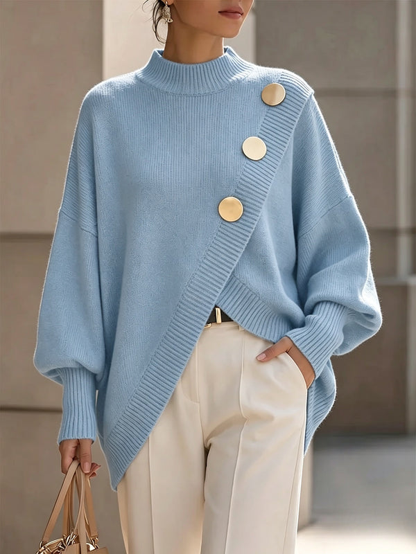 Refined Asymmetric Hem Knit Sweater