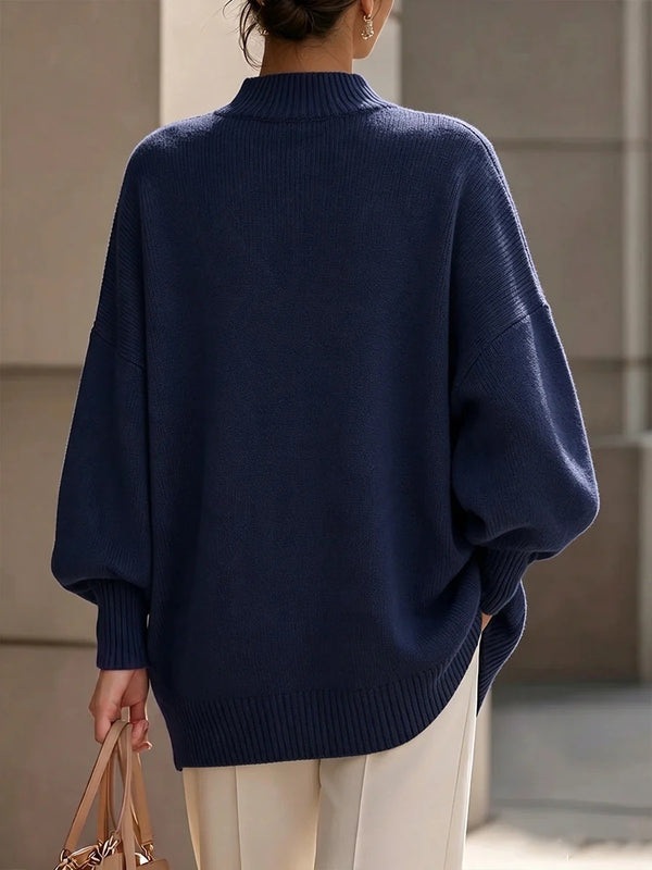 Refined Asymmetric Hem Knit Sweater