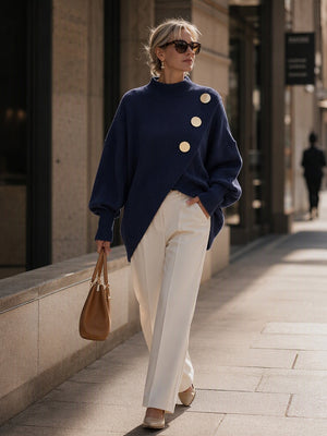 Refined Asymmetric Hem Knit Sweater