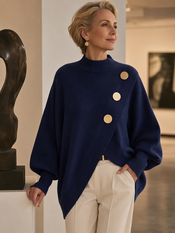 Refined Asymmetric Hem Knit Sweater