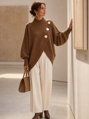 Refined Asymmetric Hem Knit Sweater