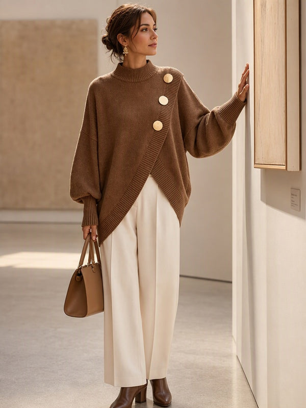 Refined Asymmetric Hem Knit Sweater