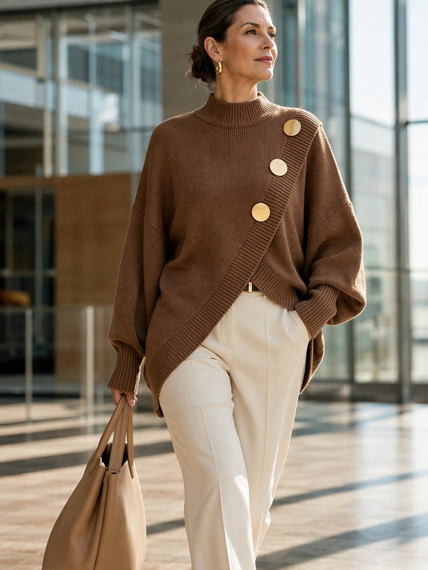 Refined Asymmetric Hem Knit Sweater