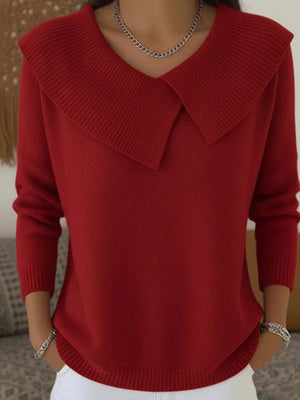 Refined Collar Long Sleeve Knit Top