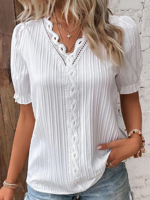 Refined Openwork Short Sleeve Casual Top