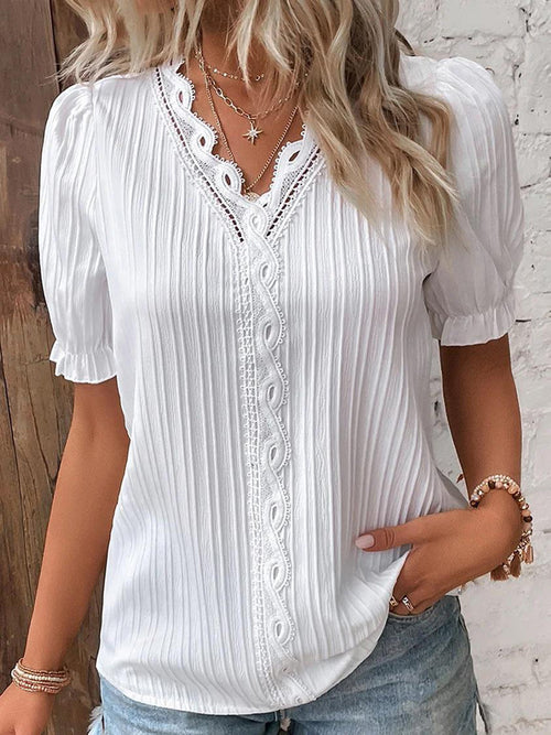 Refined Openwork Short Sleeve Casual Top