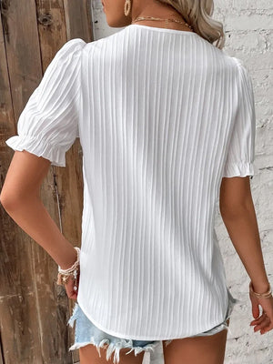 Refined Openwork Short Sleeve Casual Top