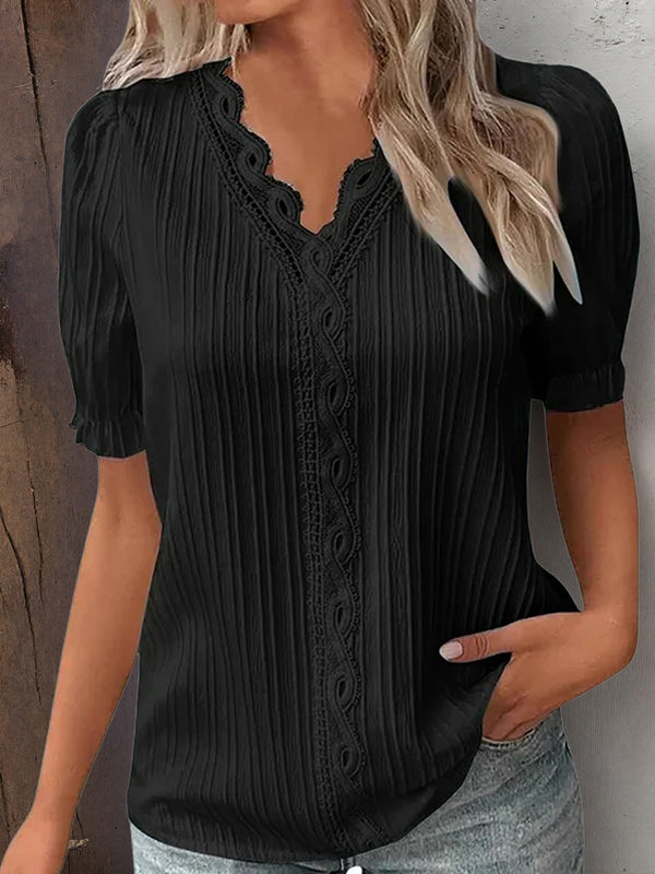 Refined Openwork Short Sleeve Casual Top