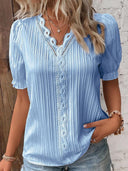 Refined Openwork Short Sleeve Casual Top