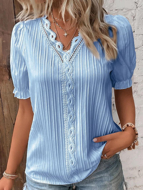 Refined Openwork Short Sleeve Casual Top