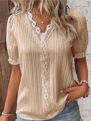 Refined Openwork Short Sleeve Casual Top