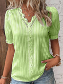 Refined Openwork Short Sleeve Casual Top