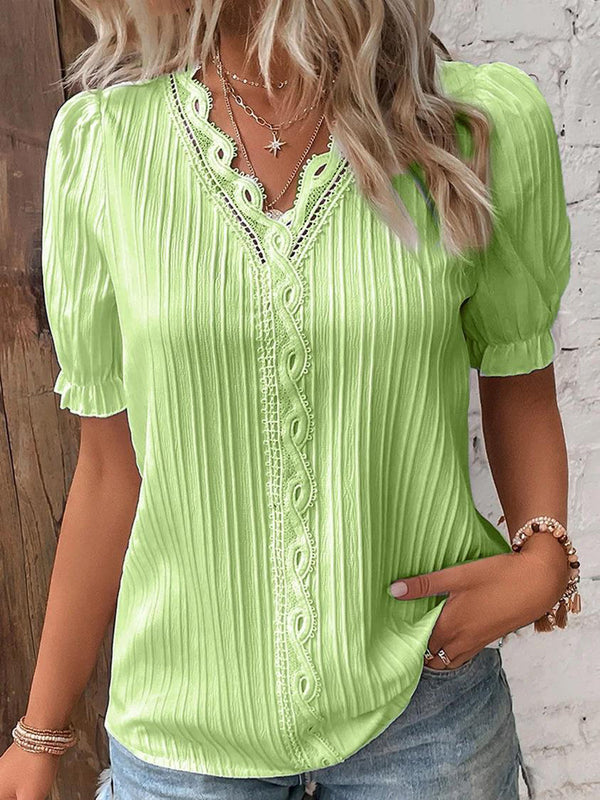 Refined Openwork Short Sleeve Casual Top
